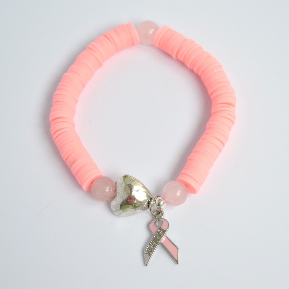 BREAST CANCER Pink Heart Awareness Beaded Bracelet